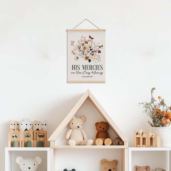 Christian Decor Floral Poster Hanger, Jesus Religious Wall Decor, Christian Gifts Bible Verse Spiritual Gifts Wall Art Wall Hanging Banner Farmhouse Church Bedroom Office Kitchen Living Room Decor