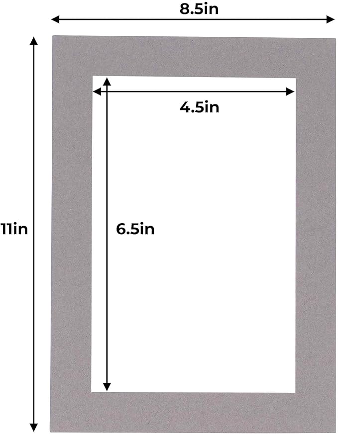 5x7 Mat for 8.5x11 Frame - Precut Mat Board Acid-Free Show Kit with Backing Board, and Clear Bags Charcoal 5x7 Photo Matte Made to Fit a 8.5x11 Picture Frame Matboard for Framing, Pack of 25 Mats