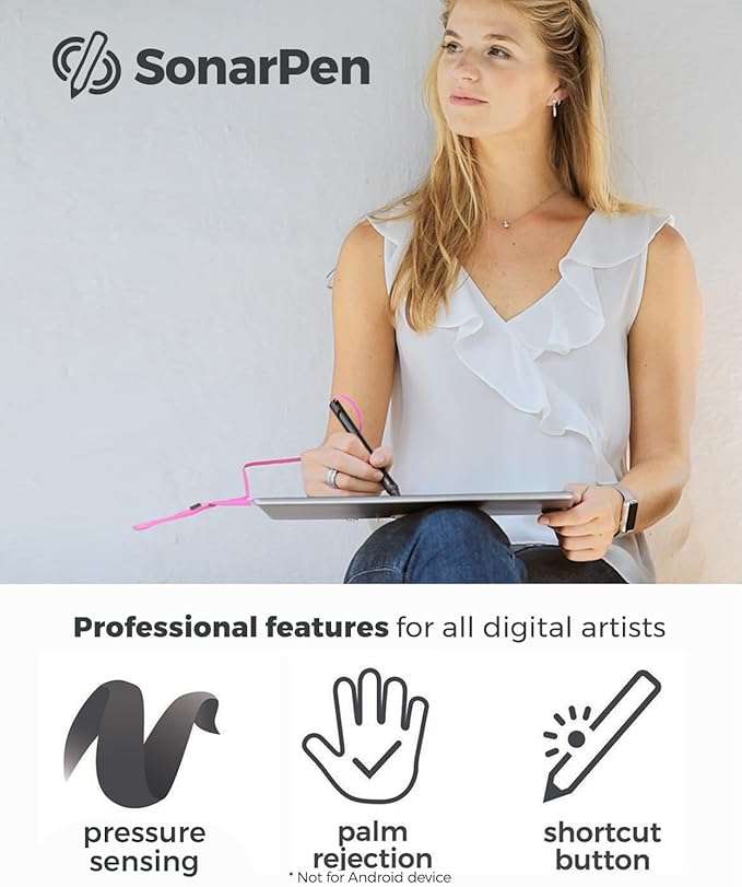 SonarPen - Pressure Sensitive Smart Stylus Pen with Palm Rejection and Shortcut Button. Battery-Less. Compatible with Apple iPad/iPhone/Android/Switch (Purple)