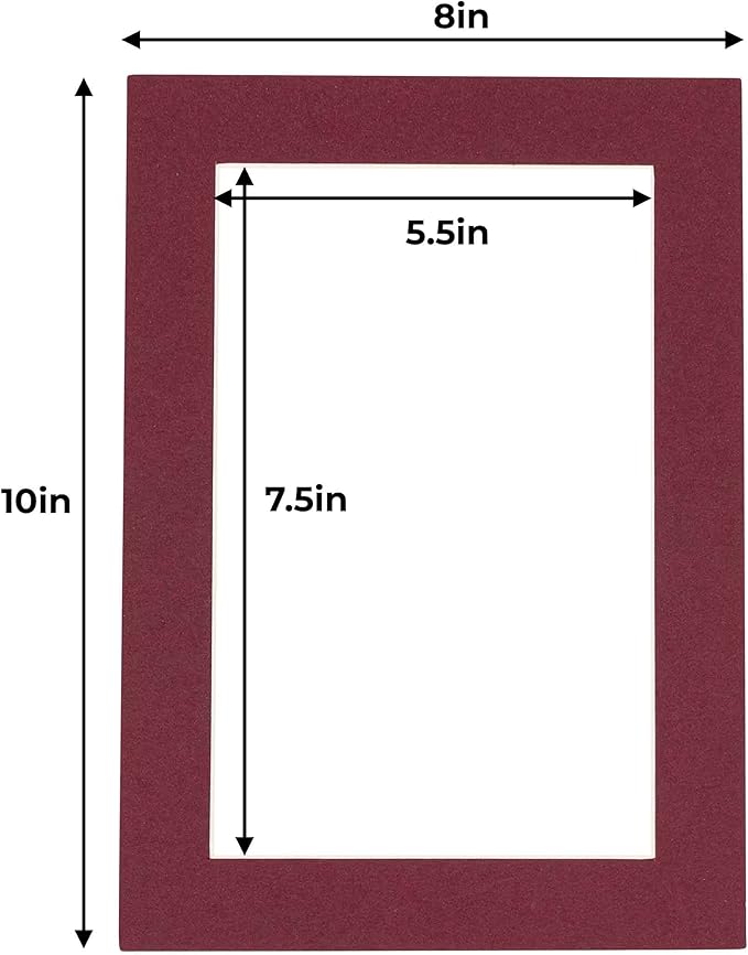 6x8 Mat for 8x10 Frame - Precut Mat Board Acid-Free Show Kit with Backing Board, and Clear Bags Maroon 6x8 Photo Matte Made to Fit a 8x10 Picture Frame Matboard for Framing, Pack of 25 Mats