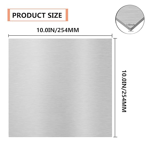 6061 T651 Aluminum Sheet Metal 10 x 10 x 1/8(0.125") Inch Flat Plain Aluminum Plate Covered with Protective Film, 3MM Heat Treatable Rectangle Aluminum Metal Plate for Crafting, Industrial