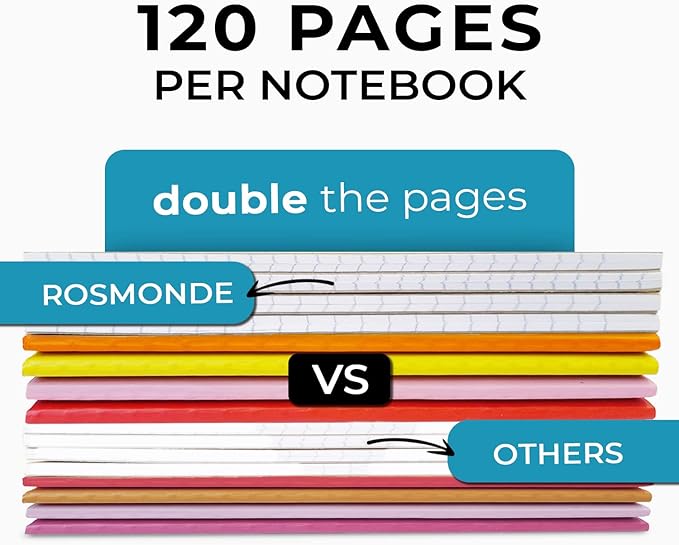 Rosmonde 12 Pack Kraft Journals A5, Extra Pages - 120 Pages (60 Sheets), College Ruled, 8 x 5.7 Small Kraft Notebooks, Rainbow Spines, Kraft Composition Notebook Journals for School Home & Office