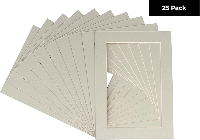 11x14 Mat for 8.5x11 Photo - Precut Grey Picture Matboard for Frames 11 x 14 Inches - Bevel Cut to Display Art 8.5 x 11 Inches - Acid Free Pack of 25 MATS with Backing Boards & Clear Bags