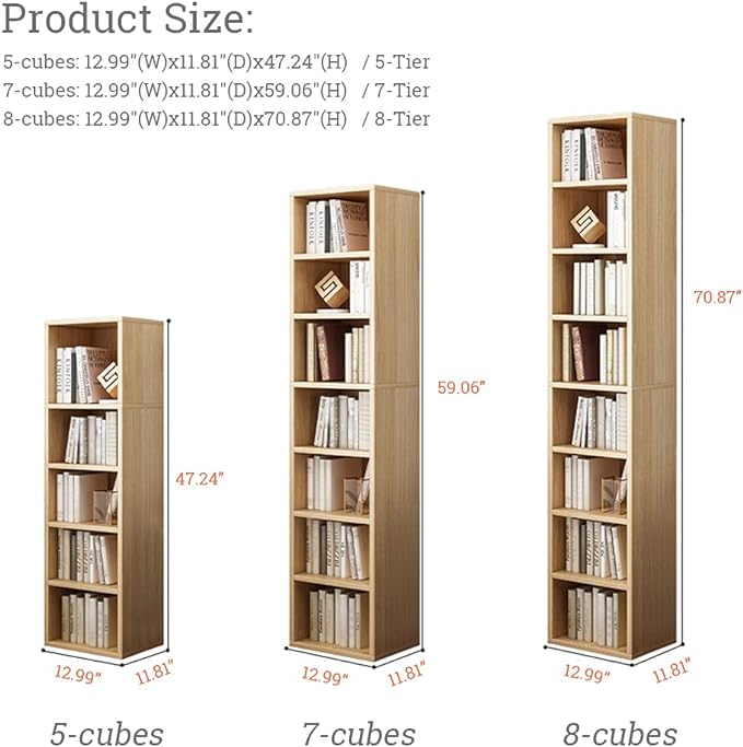 IOTXY Small Narrow Corner Bookcase - 47 Inches Tall Gap Freestanding Storage Cabinet, 5 Lattices Open Shelves Tower Rack, Cubes Bookshelf in White