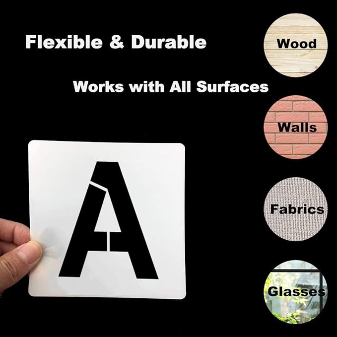 Alphabet Letter and Number Stencils 6 Inch - 40 Pack Large Letters and Numbers Stencil Templates with Signs for Painting on Wood, Reusable Number Letter Stencils for Chalkboard Signs & Wood Wall Art