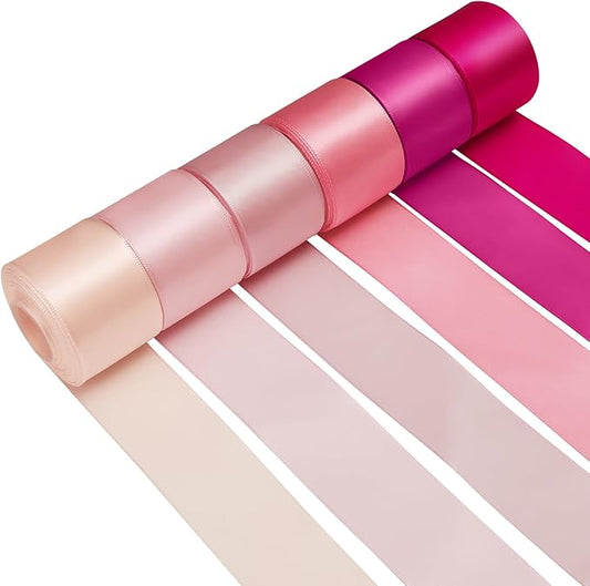1-1/2 Inch Pink Satin Ribbons for Crafts, 6 Rolls Single-Faced Pink Assorted Ribbons for Gift Wrapping Flower Bouquet Wedding Invitations Bridal Shower Hair Bows Garland Party Decor