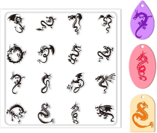 CHGCRAFT Dragon Polymer Clay Texture Sheets Clear Clay Silicone Texture Sheets Silicone Texture Stamp Sheets for DIY Crafts Projects and Making Earrings Jewerly, 5.5x5.5inch