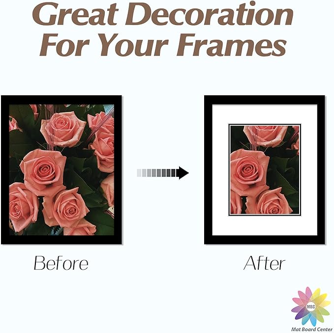 Mat Board Center, Double Mat - Acid Free, 8-ply Thickness, White Core - for Pictures, Photos, Framing (White Over Black, 16x20 for 11x14, Pack of 5)