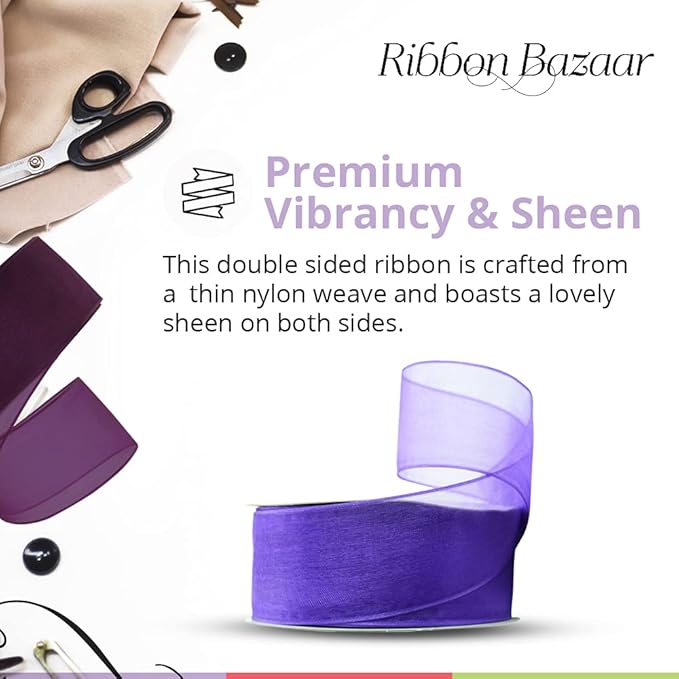 Ribbon Bazaar Sheer Organza Wired Ribbon - 100% Polyester Wire Edged Ribbon for Floral Decor, Table Arrangements, Apparel Embellishment & More - 1-1/2" Apple Green 25yd