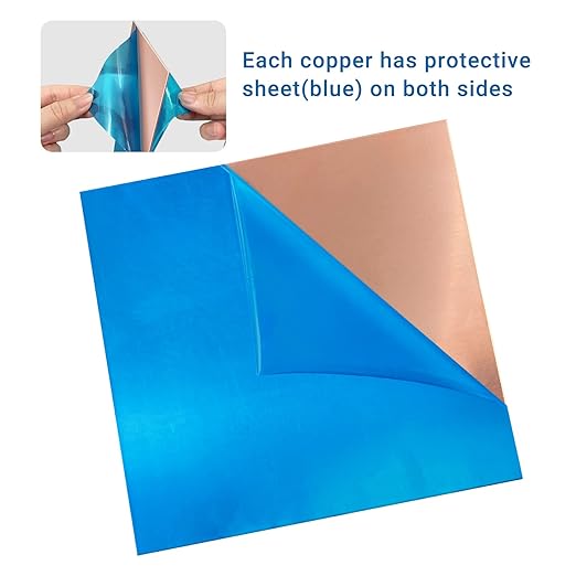 2 Pieces 99.9% Pure Copper Sheet, 6" x 6",18 Gauge(1mm) Thickness, Film Attached Copper Plate, Great for Jewelry, Crafts, modelers