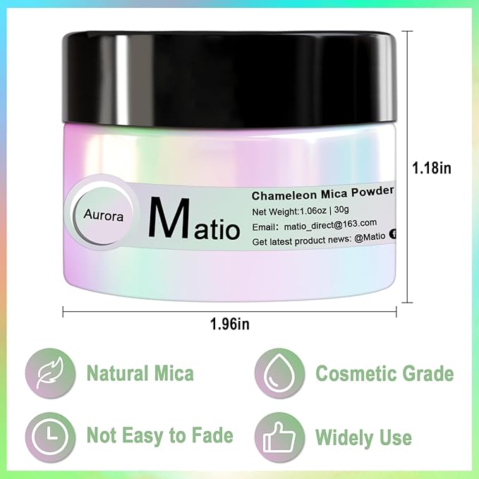 Matio Chameleon Mica Powder, 1.06oz/ 30g Galaxy White Chrome Powder, Pearlescent Effect Color Shift Pigment for Resin Craft, Soap Candle Dye, Nail Art, Makeup, Bath Bomb, Paint, Slime Pigment