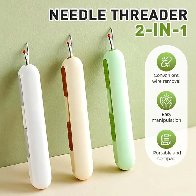 2 in 1 Needle Threader Seam Ripper, Upgraded Sewing Kit Tool for Needle Threading and Seam Removal, Quilting Stitching Supplies for Elderly and Sewing Enthusiasts (White)
