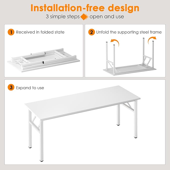 Need Computer Desk Office Desk 62 inches Folding Table with BIFMA Certification Computer Table Workstation, White AC5DW-157