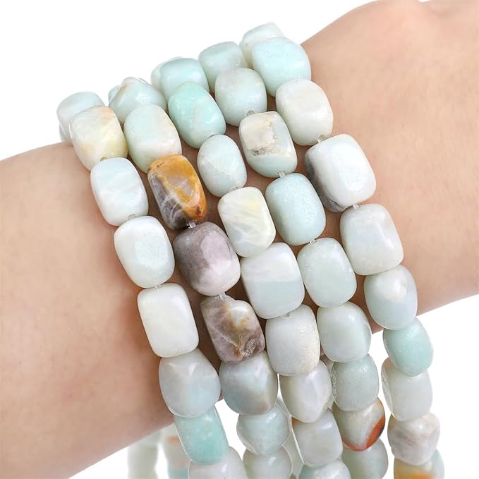 Natural Amazonite Cuboid Stone Loose Semi Gemstone Beads for Jewelry Making 8mmx12mm 38cm/Strand