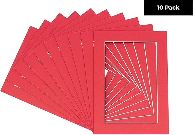 6x8 Mat for 8x10 Frame - Precut Mat Board Acid-Free Deep Red 6x8 Photo Matte Made to Fit a 8x10 Picture Frame, Premium Matboard for Family Photos, Show Kits, Art, Picture Framing, Pack of 10 Mats