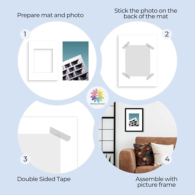 MBC Mat Board Center, 5 Pack 12x16 for 8x10 White Picture Mats Frame Mattes, Bevel Cut, Acid Free, 4-ply Thickness