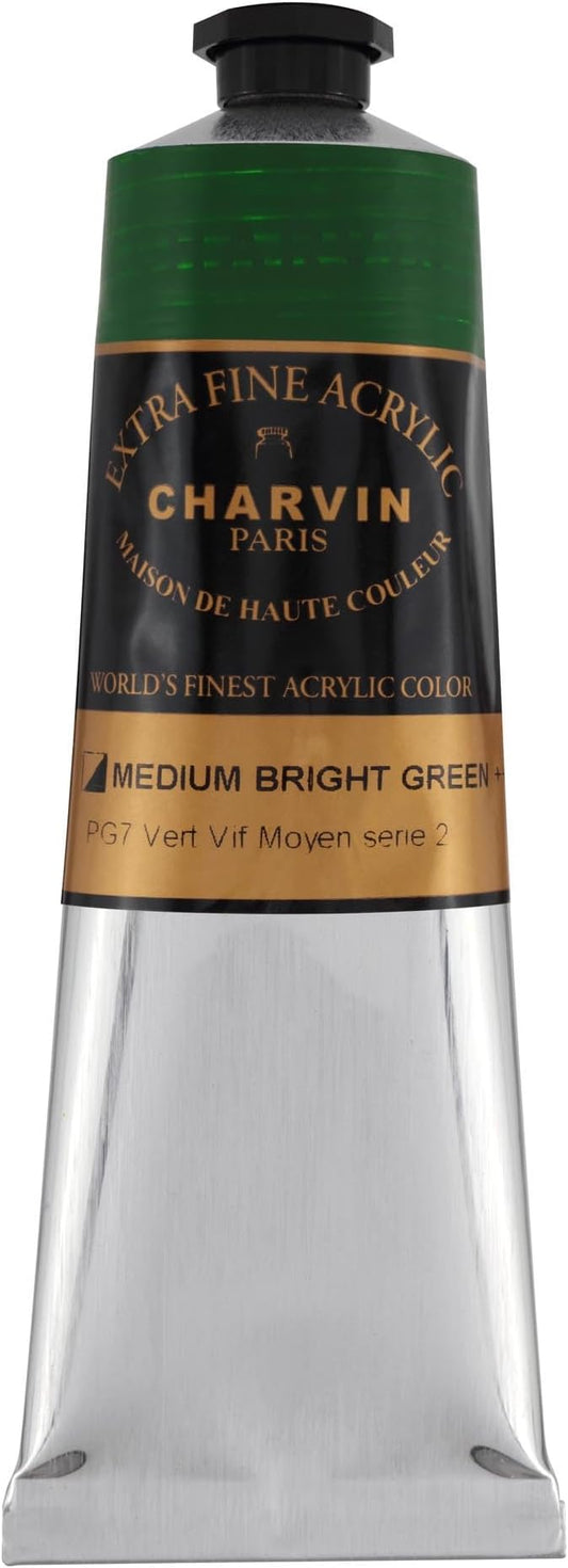 Charvin Extra Fine Professional Artist Acrylic Paint Colors, Nature Themed Hues, 150ml Medium Bright Green