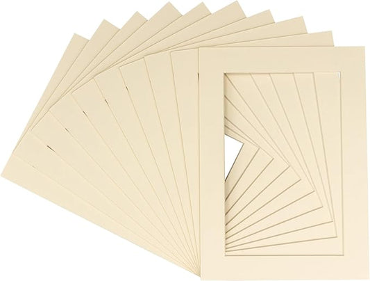 6x8 Mat for 8x10 Frame - Precut Mat Board Acid-Free Show Kit with Backing Board, and Clear Bags Textured Cream 6x8 Photo Matte Made to Fit a 8x10 Picture Frame Matboard for Framing, Pack of 10 Mats