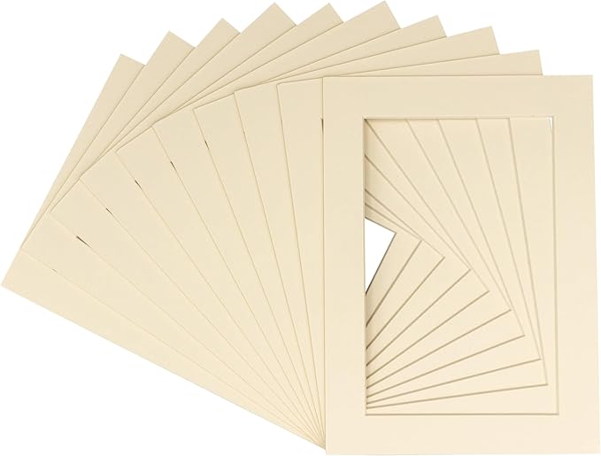 5x7 Mat for 8.5x11 Frame - Precut Mat Board Acid-Free Textured Cream 5x7 Photo Matte For a 8.5x11 Picture Frame, Premium Matboard for Family Photos, Show Kits, Art, Picture Framing, Pack of 10 Mats