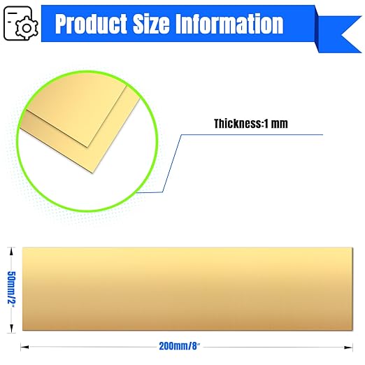Brass Sheet,2" x 8"-18 Gauge(1mm) Thickness,99.9% Pure Brass Plates for DIY, Jewelry, Electrical, Repair, Industrial(2 Pac