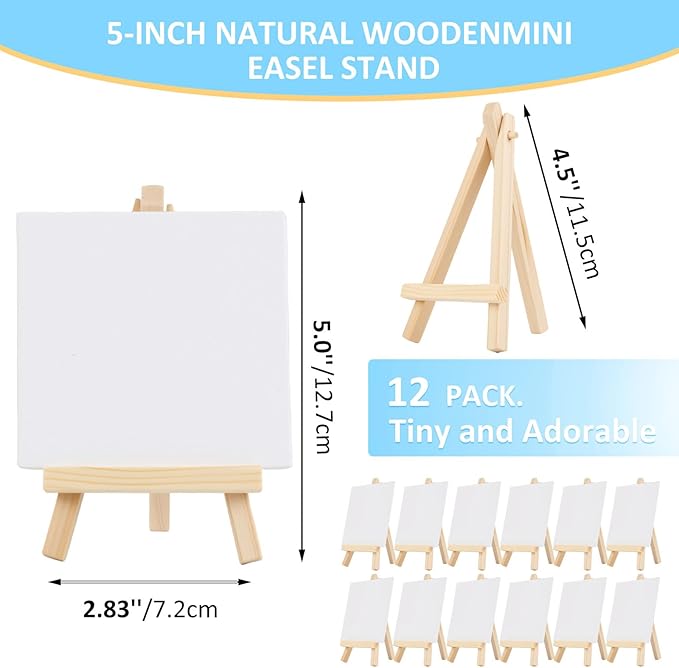 24 Pcs 5 Inch Mini Wood Display Easel, Small Wooden Easel Stand Art Craft Painting Triangle Stand Canvas Holder for Card Artist Photos Tabletop