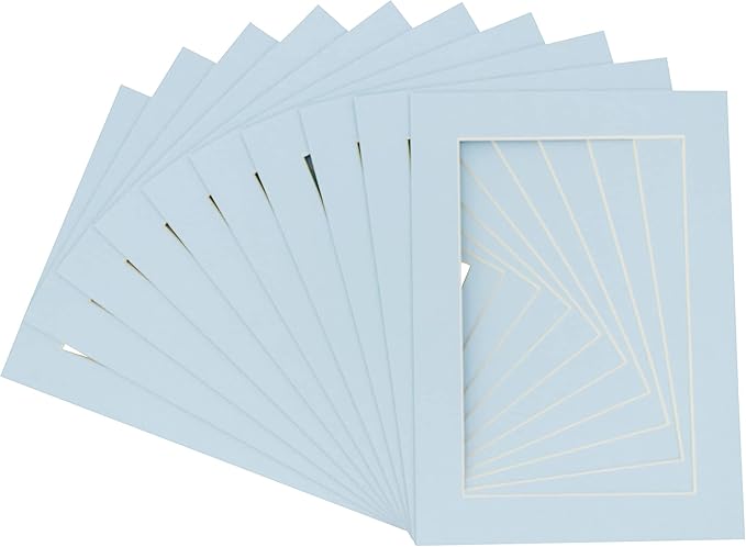 Pack of Ten 8.5x11 Mats Bevel Cut for 7x9 Photos - Acid Free Baby Blue Precut Matboards for Pictures, Photos, Framing - 4-ply Thickness