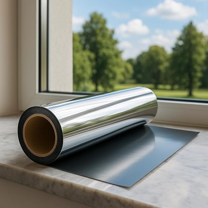 Rockrose Professional Window Tint for Home – One Way Privacy Window Film for Home Offices Heat Blocker Reflective Adhesive Mirror Tint with 99% UV Block – Black-Silver 36 in x 25FT
