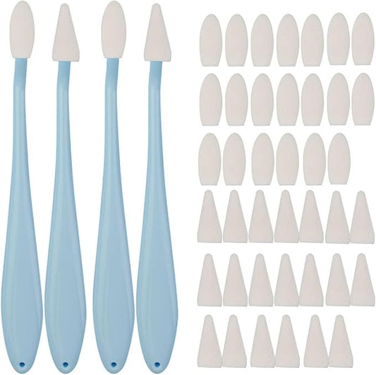 44 Pcs Blending Stumps & Sponge Wipers Set for Artists - 4 Handles + 40 Replaceable Sponge Tips - Charcoal, Graphite, Pastel Blenders for Sketching, Shading & Correcting Drawings (Blue)