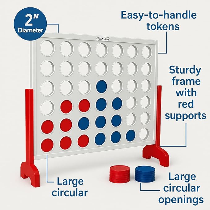 Bolaball 4 in a Row Tabletop Game – 1.8 Ft 4 to Score Game for Kids & Adults, Indoor/Outdoor Family Yard, Portable Party for Home, Picnic & Travel, Plastic Version.
