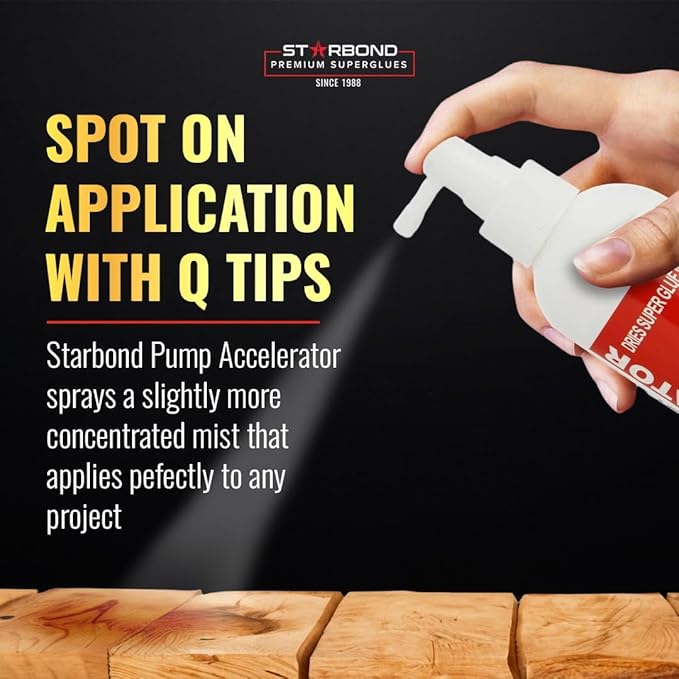 Premium Grade Cyanoacrylate (CA) Super Glue by STARBOND - (2oz) Black Medium-Thick Knot Filler, (8 oz) Pump Accelerator/Activator Bundle for Woodworking, Woodturning