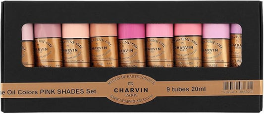 Charvin Extra Fine Professional Artist Oil Paint Set of 9 Shades of Pink - 20ml - Triple-Milled for Smoothness, Rich Texture, Poppy Oil-Based, Light-Fast, Handmade Oil Color Paints for Professionals