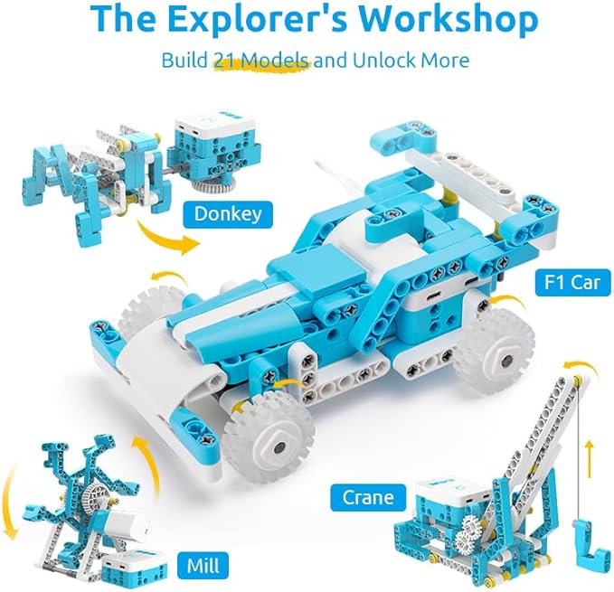WhalesBot D1 21-in-1 STEM Coding Robot Kit for Kids (Ages 4+), 280+ Pieces Educational Building Set with APP-Controlled & Programming, 3D APP Guidance, Ideal Toy Gift for Boys & Girls