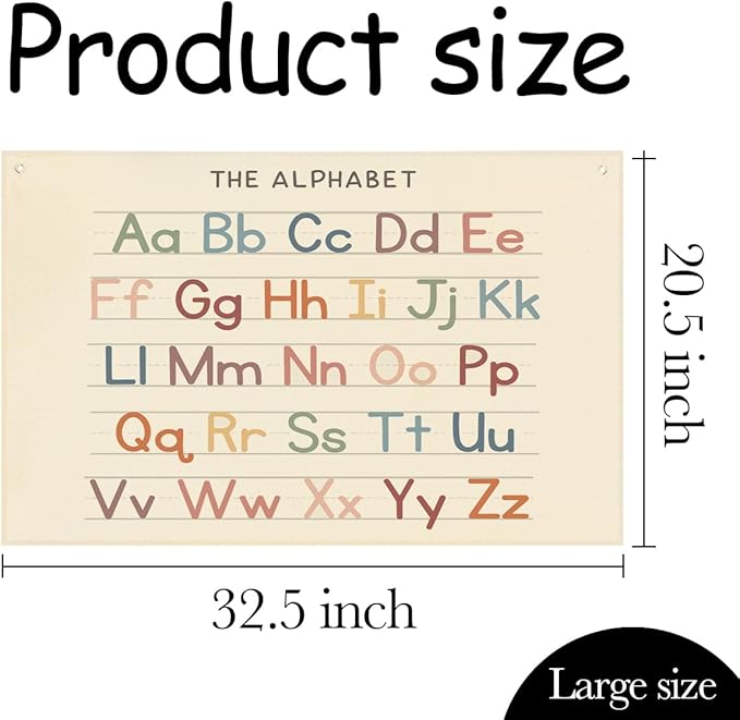 Alphabet Banner Playroom Decor Banner Canvas 21 in x 33 in Hanging Flag Perfect for Kids Nursery and Playroom Wall Stylish Room Decor for Boys and Girls