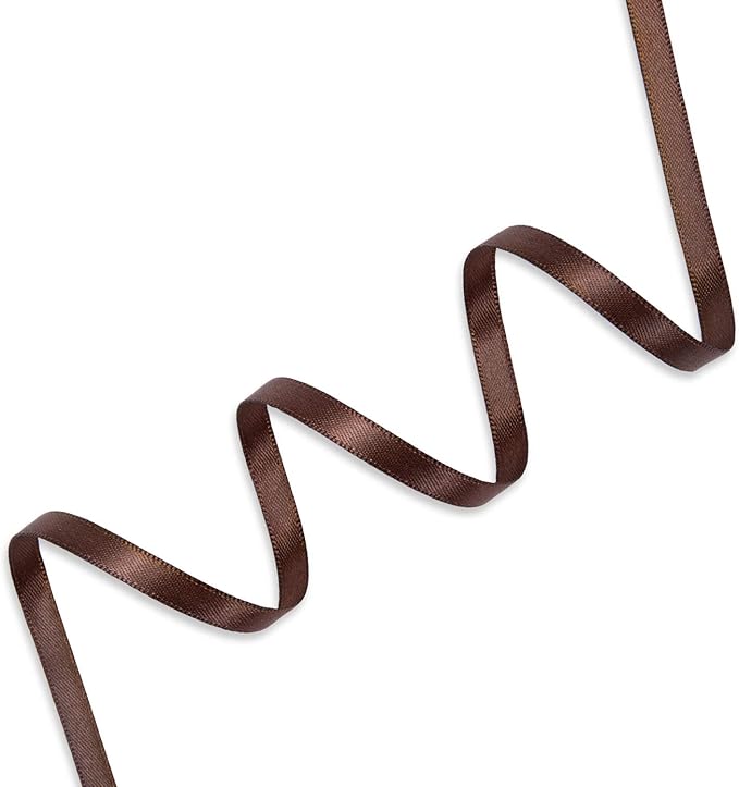 Humphrey's Craft 1/4 Inch Brown Double Faced Satin Ribbon - 50 Yards Variety of Color for Crafts Gift Wrapping DIY Bows Bouquet Decoration Sewing Christmas Tree Wedding and Invitation Card.