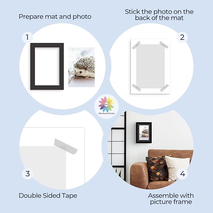 Mat Board Center, Pack of 25, 5x7 for 4x6 Black Mats - Acid Free, 4-ply Thickness, White Core - for Pictures, Photos, Framing
