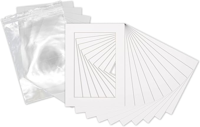 5x7 Mat for 8.5x11 Frame - Precut Mat Board Acid-Free Show Kit with Backing Board, and Clear Bags White 5x7 Photo Matte Made to Fit a 8.5x11 Picture Frame Matboard for Framing, Pack of 10 Mats