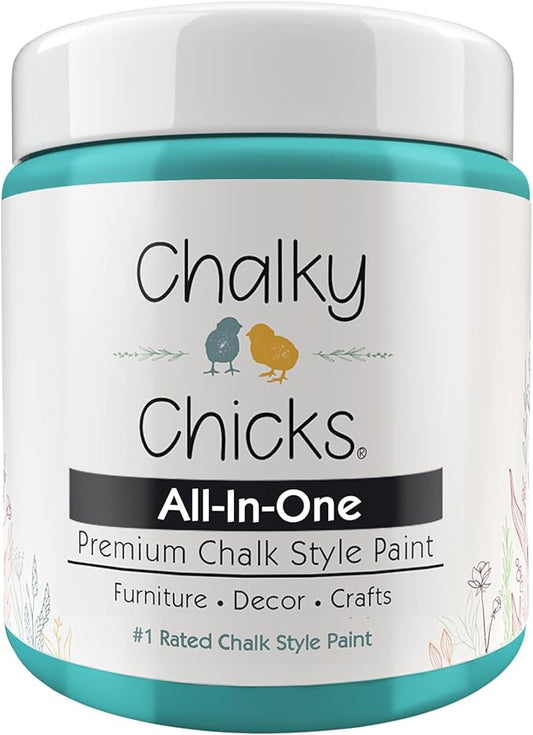 Chalky Chicks All-in-One Chalk Paint for Furniture or Cabinet - 8 Fl Oz - Matte Finish Mermaid (Green Teal) for Metal, Wood Furniture Paint - No Sanding All-in-One for Home Decor & Crafts, USA Made