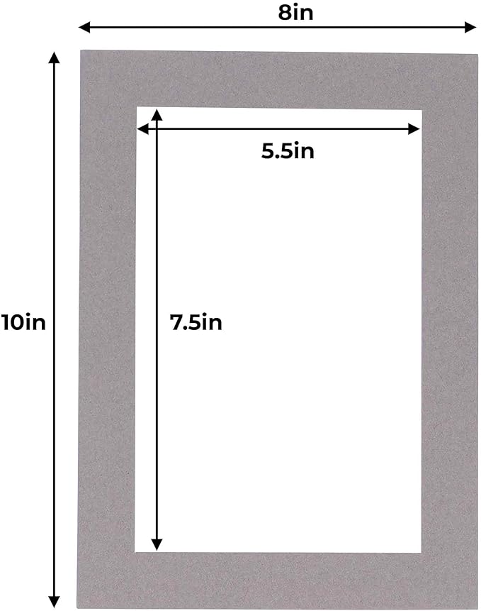 6x8 Mat for 8x10 Frame - Precut Mat Board Acid-Free Charcoal 6x8 Photo Matte Made to Fit a 8x10 Picture Frame, Premium Matboard for Family Photos, Show Kits, Art, Picture Framing, Pack of 100 Mats