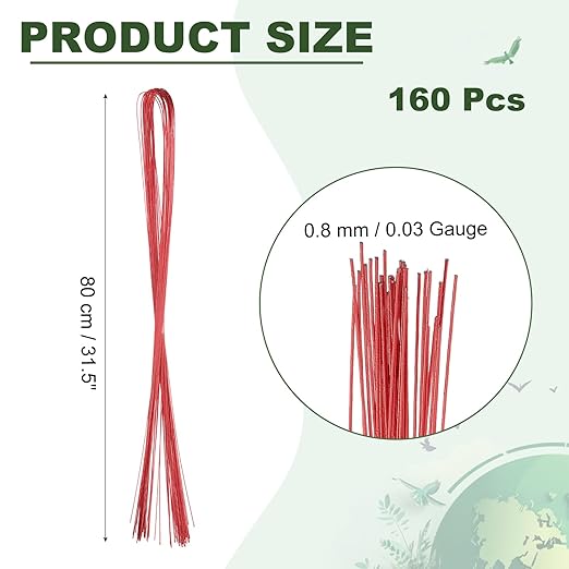 PATIKIL 32 Inch 22 Gauge Floral Stem Wire, 4 Pack/160 Pieces Bouquet Stem Paper Wrapped for DIY Crafts Flower Arrangements, Red