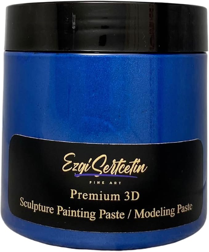3D Sculpture Painting Paste|Texture Paste|Decorative Plaster|Ready to Use|Unique Colors|Ideal for Artwork|Stencil|Flowers|Texture|Art Relief| 6 oz (Metallic Dark Blue)