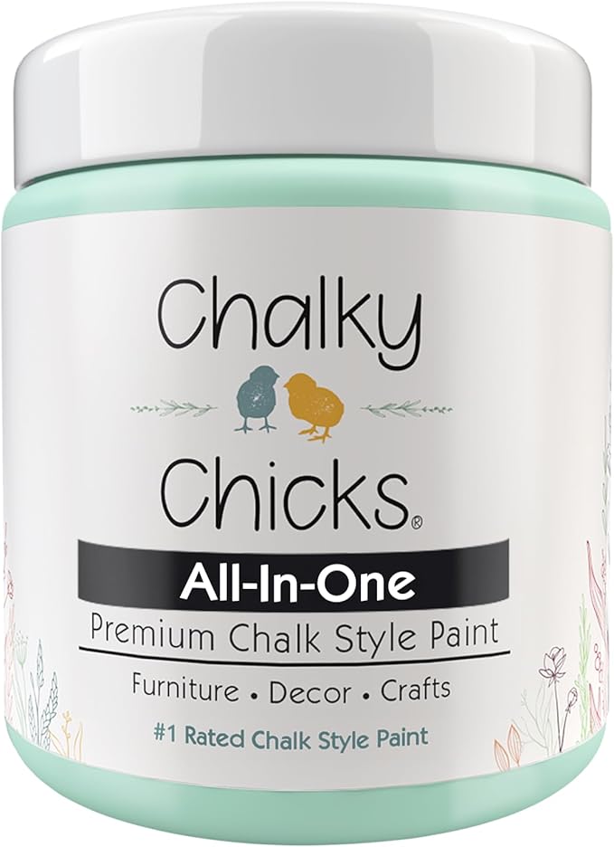 Chalky Chicks All-in-One Chalk Paint for Furniture or Cabinet - 4 Fl Oz - Matte Finish Wintergreen (Mint) for Metal, Wood Furniture Paint - No Sanding All-in-One for Home Decor & Crafts, USA Made