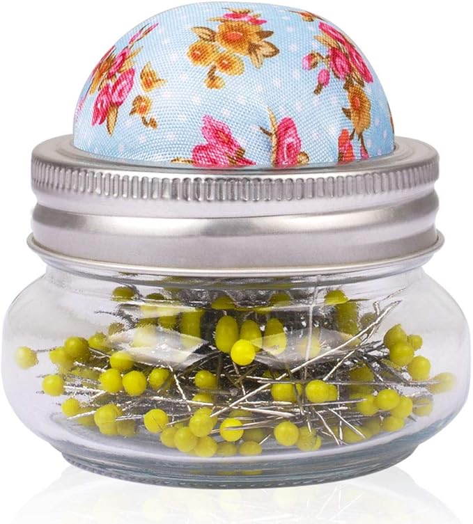 eZAKKA Pin Cushion, Sewing Pins for Sewing with Needle Pin Holder and Glass Bottle 200 Pieces Pearl Needles Quilting Pin Cushion Kit
