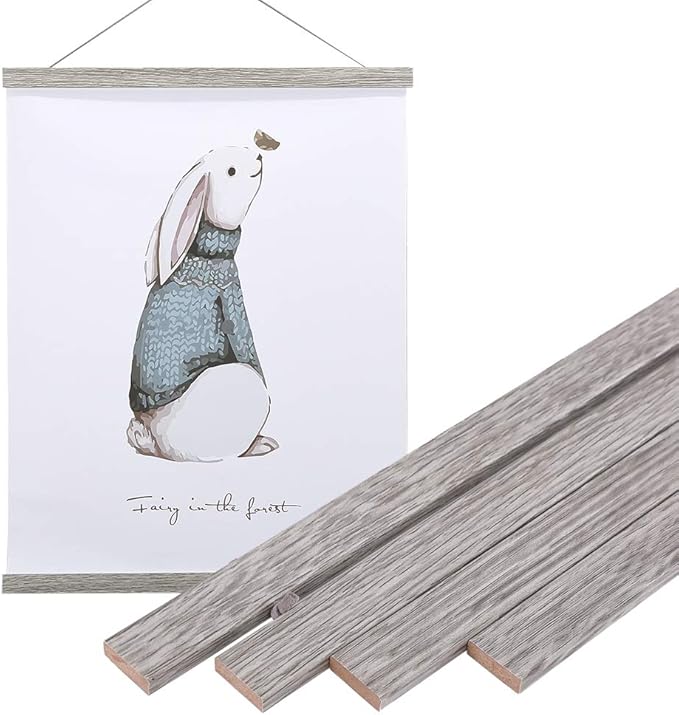 Artmag Magnetic Poster Hanger Frame, 32x24 32x40 32x48 Light Wood Wooden Magnet Canvas Artwork Print Poster Hangers Frames Hanging Kit (Grey, 32")