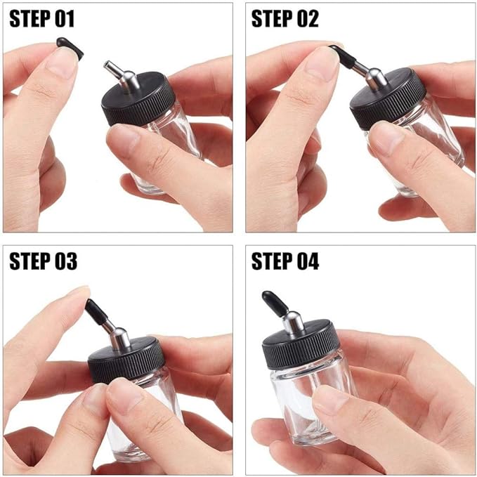 10PCS 22CC Airbrush Glass Bottles with Jar Caps for Master, Iwata Dual Action Airbrush