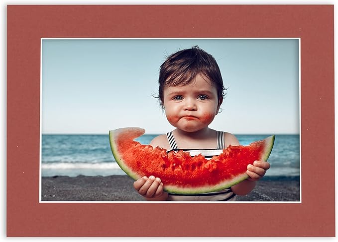 Pack of Ten 8x10 Mats Bevel Cut for 6x8 Photos - Acid Free Brick Red Precut Matboards for Pictures, Photos, Framing - 4-ply Thickness
