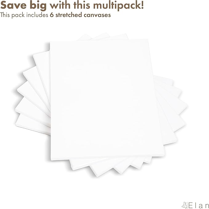 Elan Stretched Canvases 8x10 Inch, 6-Pack Blank Canvases for Painting 8 oz, Triple Primed Stretched Canvas for Painting, 8x10 Canvas Bulk