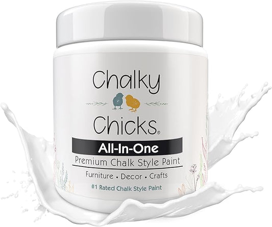 Chalky Chicks All-in-One Chalk Paint for Furniture or Cabinet -4Fl Oz- Matte Finish Powdered Snow (Pure White) for Metal, Wood Furniture Paint - No Sanding All-in-One for Home Decor & Crafts, USA Made
