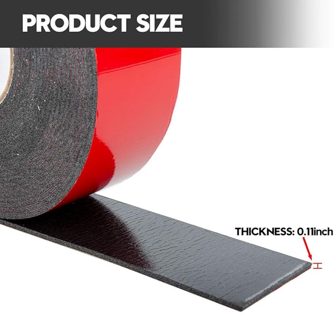 Double Sided Foam Tape 1.18In x 33FT 2 Pack, Mounting Tape Heavy Duty, Strong Adhesive Weatherproof Seal Strips for DIY Craft Picture Poster, Car & Gap Filling Mountings, Home Office Decor (Black)