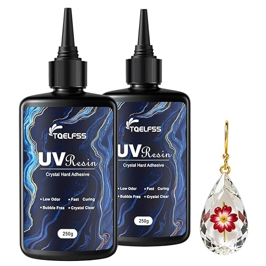 500g UV Resin,Crystal Clear,Hard UV Curing epoxy Resin, Upgraded Formula,odorless,Solar Activated Glue kit，Clear,UV Fast Curing,for DIY Making,Craft Decoration (250 g*2)