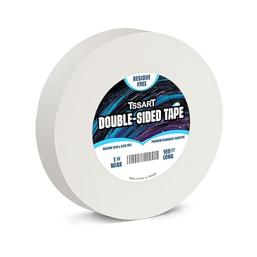 Ultra-Thin Permanent Double-Sided Tape - Double Sided Adhesive Sticky Tape for Arts, Crafts, Photography, Scrapbooking, Tear-by-Hand - Acid Free 1 Inch Wide 180FT Long